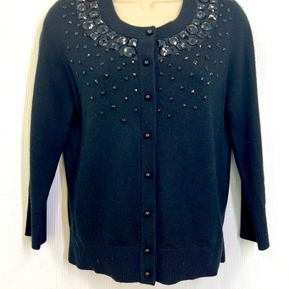 Kate spade - Kati Black Beaded Wool And Cashmere Button Up Cardigan Small - Picture 7 of 11